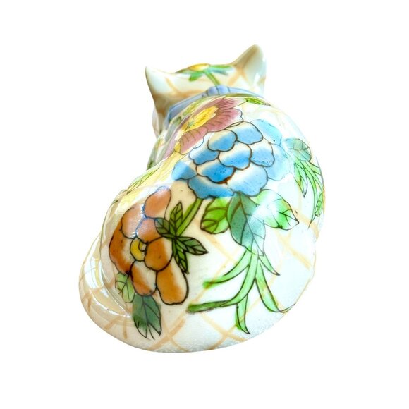 Decorative Hand-Painted Ceramic Cat Figurine With Floral Design - Picture 6 of 7